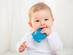 Sử dụng đồ chơi dùng để gặm, kích thích quá trình mọc răng cho trẻ 9 tháng.