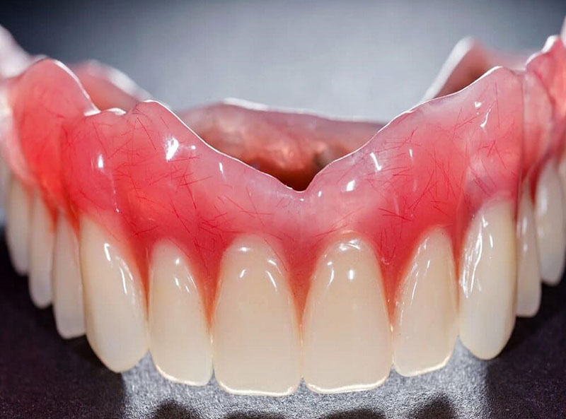 Hàm giả nhựa cứng có cấu tạo tương tự như một hàm răng hoàn chỉnh